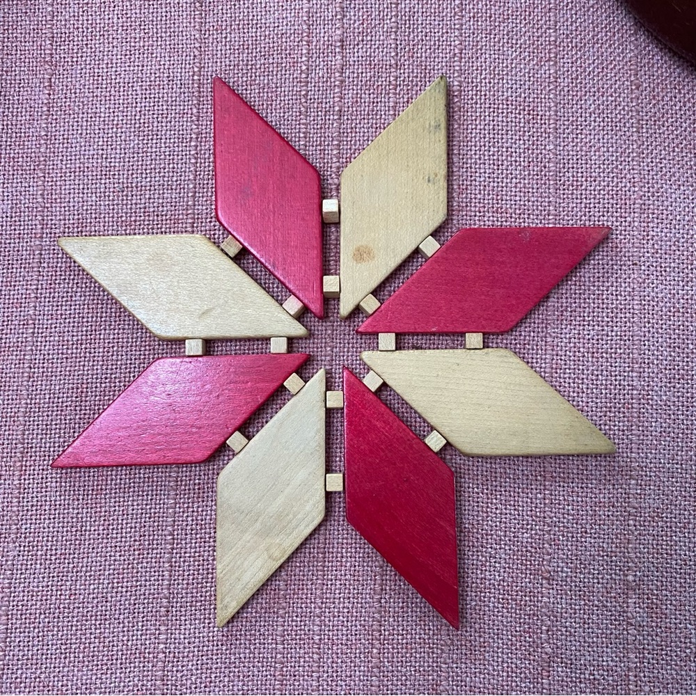 Vintage MCM Geometric 8 Point Star Wooden Trivet Made in Western Germany